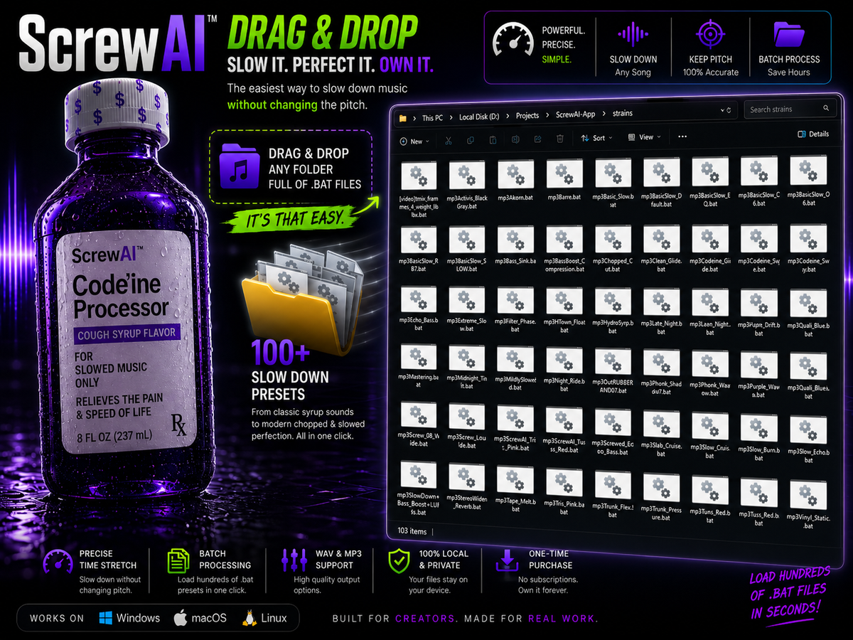 ScrewAI™ Drop Processor — Drag-and-Render Slowdown Tool (Windows BAT)