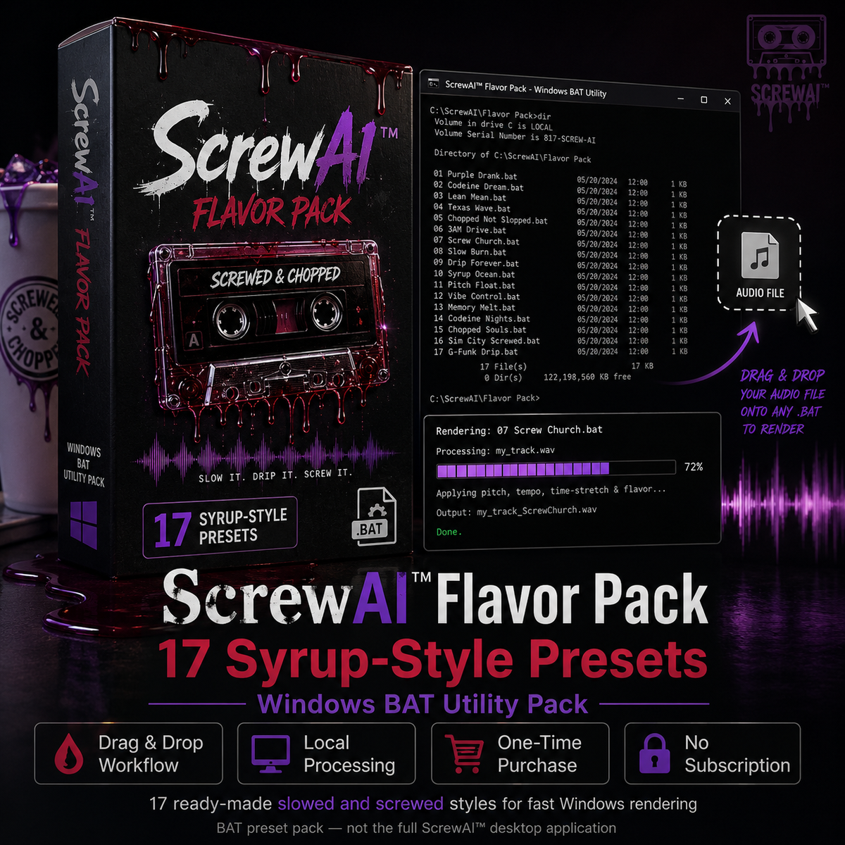 ScrewAI™ Flavor Pack — 17 Syrup-Style Presets (Windows BAT)